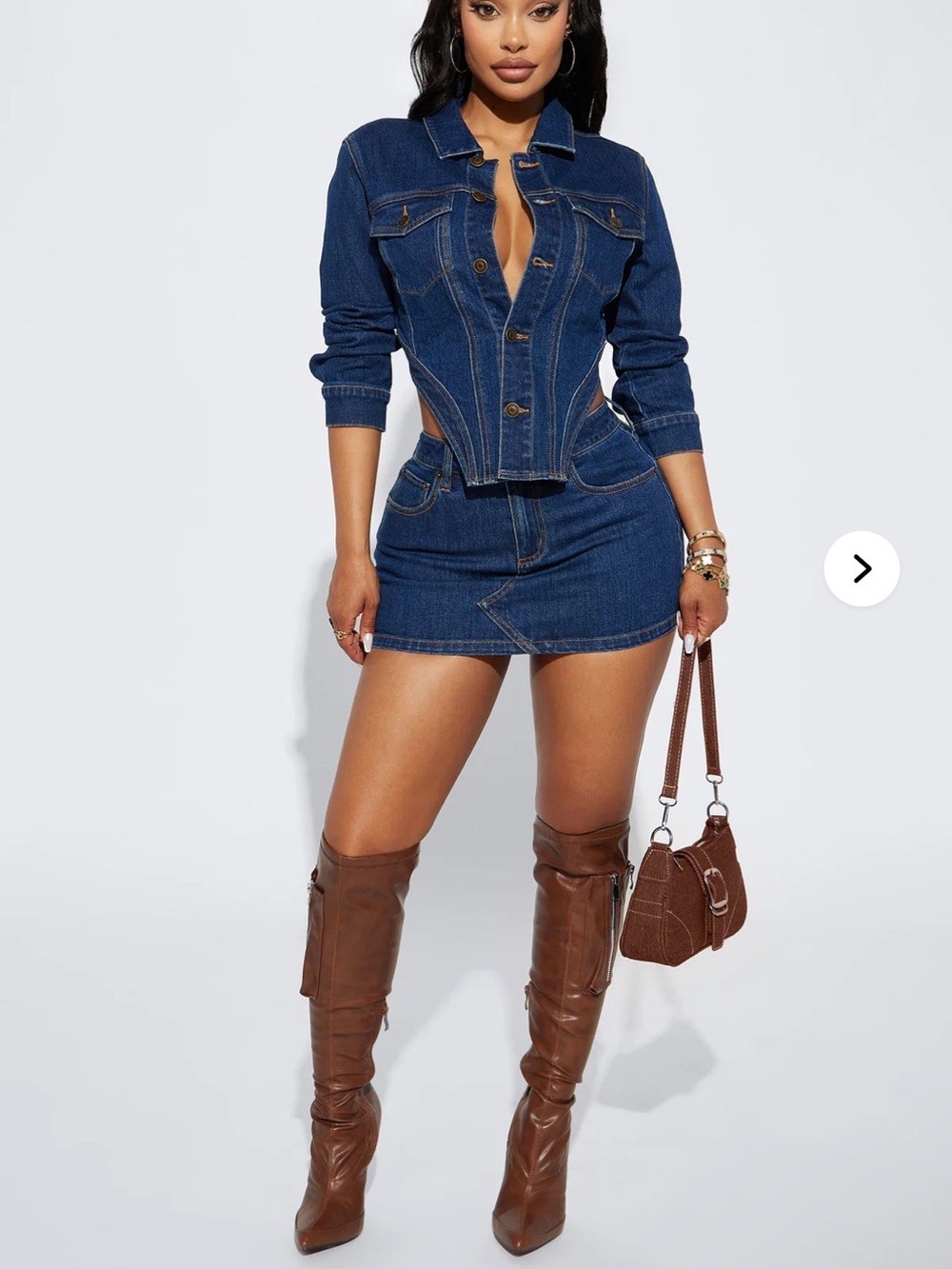Brand new with tags Fashion Nova Dark Blue Denim Corset Jacket & Mini Skirt Set